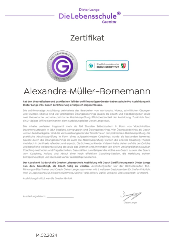 Zertifikat Lebensschule